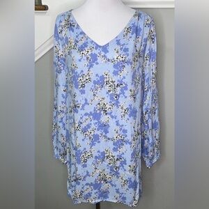 Treasure & Bond floral long-sleeve shift dress light blue NEW size M